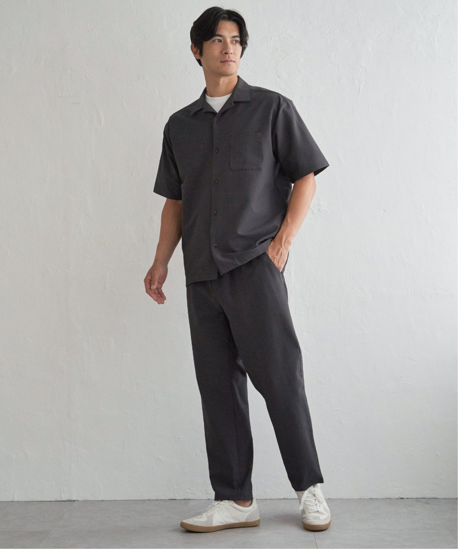 接触冷感】シアサッカーオープンカラーシャツ,ikka| TOKYO DESIGN CHANNEL
