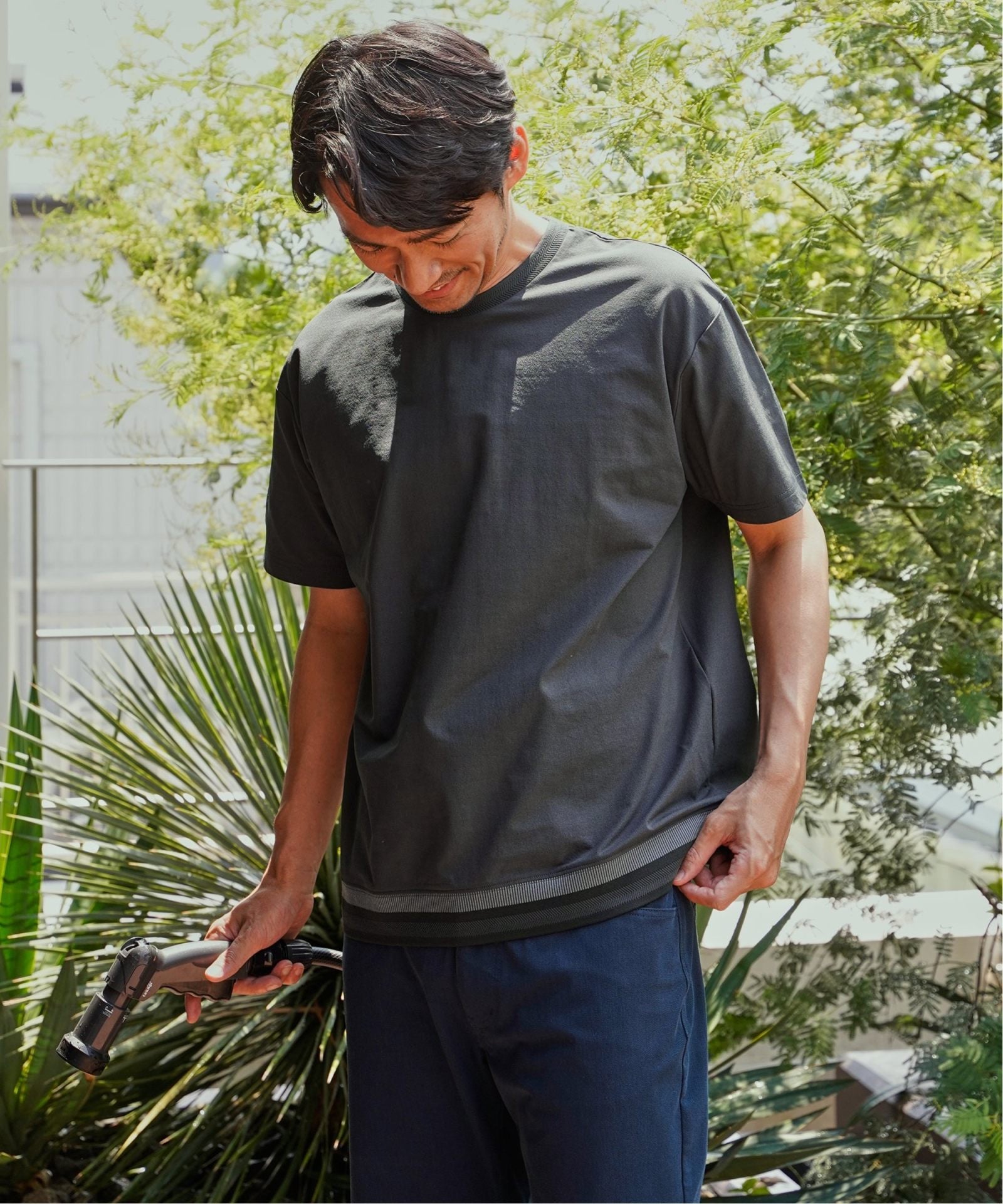 接触冷感／吸水速乾】冷感DRYジョーゼットリブTシャツ,ikka| TOKYO