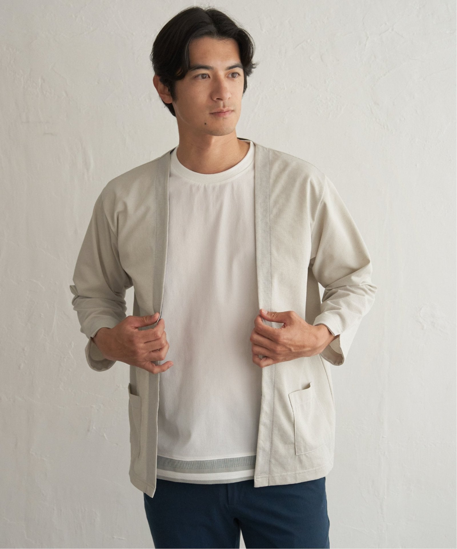 DRYメッシュバイカラー7分袖カーディガン,ikka| TOKYO DESIGN CHANNEL