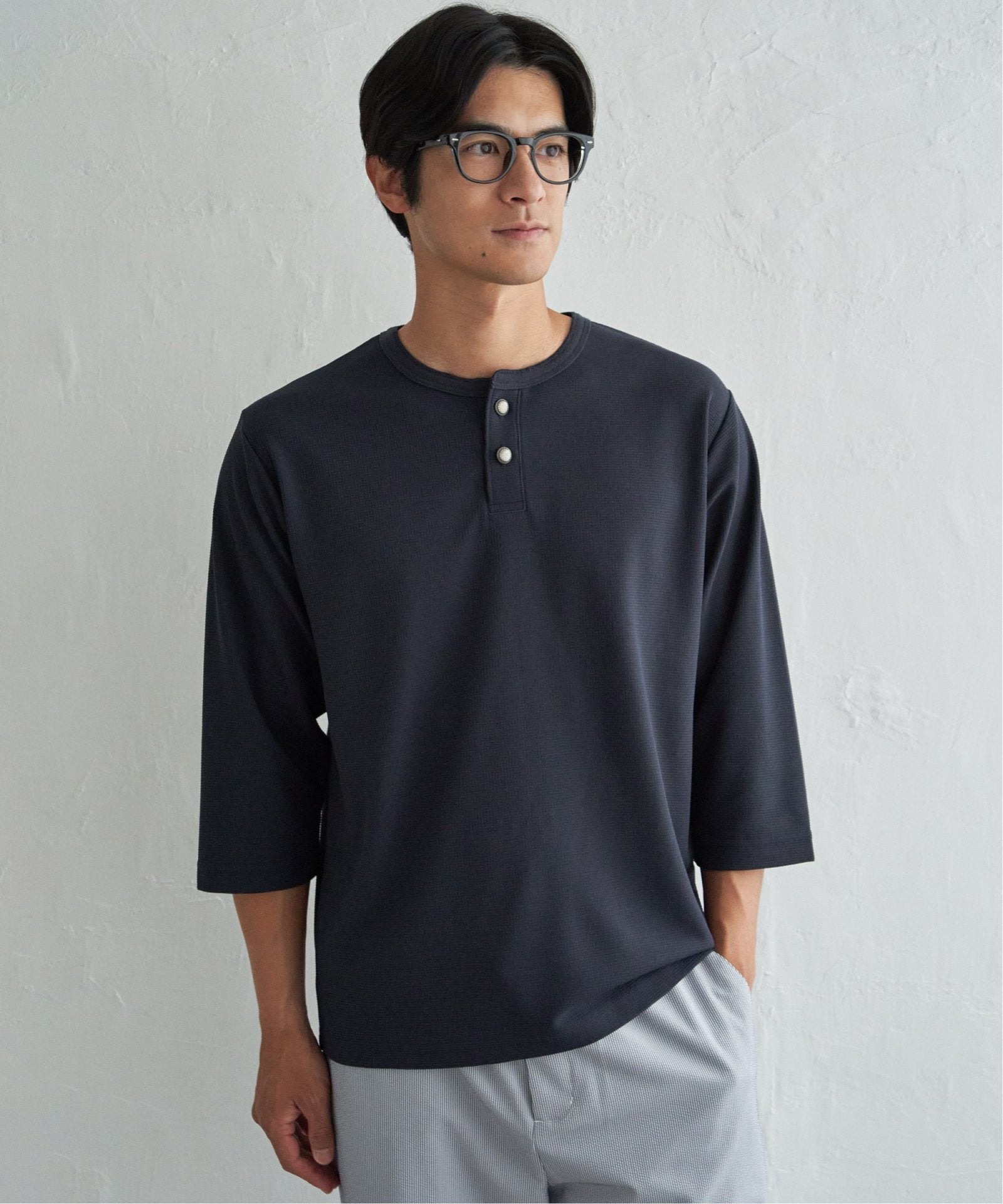吸水速乾】ドライサーマルヘンリーネック7分袖Tシャツ,ikka| TOKYO