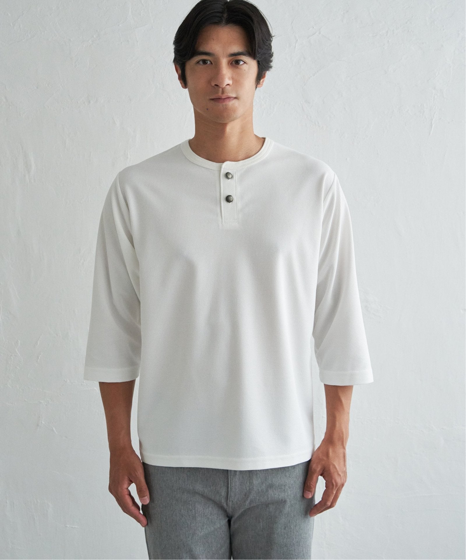 吸水速乾】ドライサーマルヘンリーネック7分袖Tシャツ,ikka| TOKYO