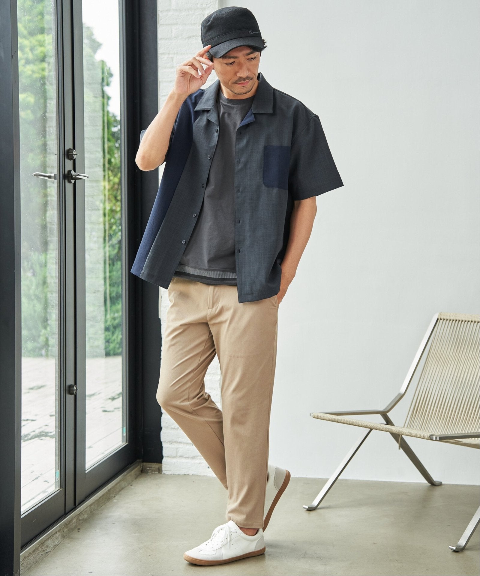 リネンライク冷感切り替えオープンカラーシャツ,ikka| TOKYO DESIGN