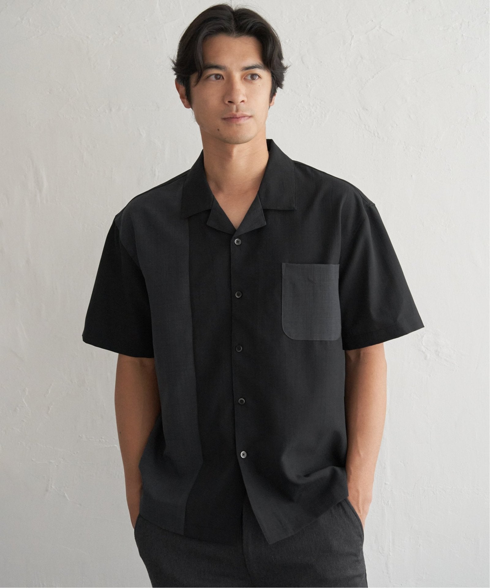 リネンライク冷感切り替えオープンカラーシャツ,ikka| TOKYO DESIGN