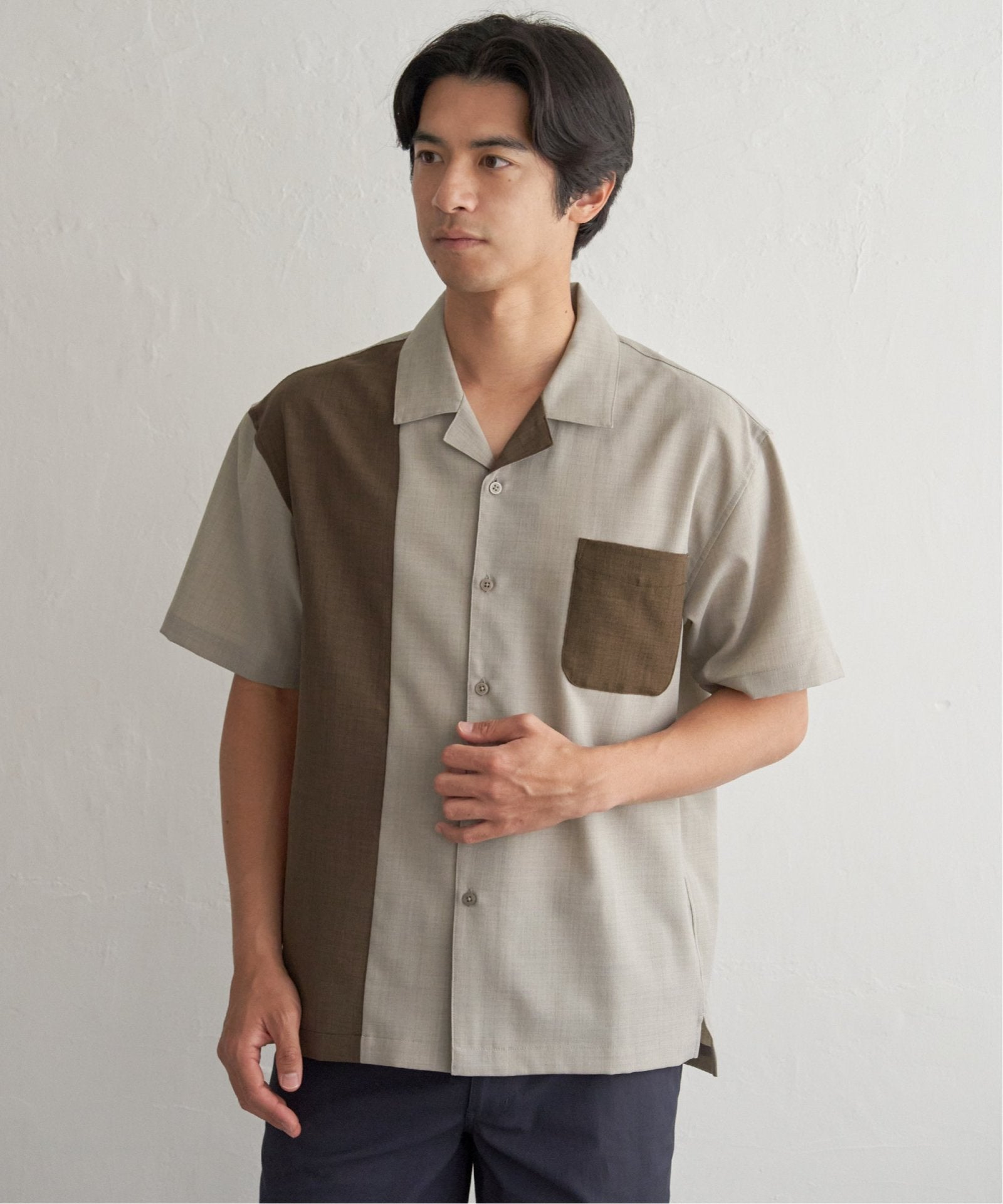 リネンライク冷感切り替えオープンカラーシャツ,ikka| TOKYO DESIGN