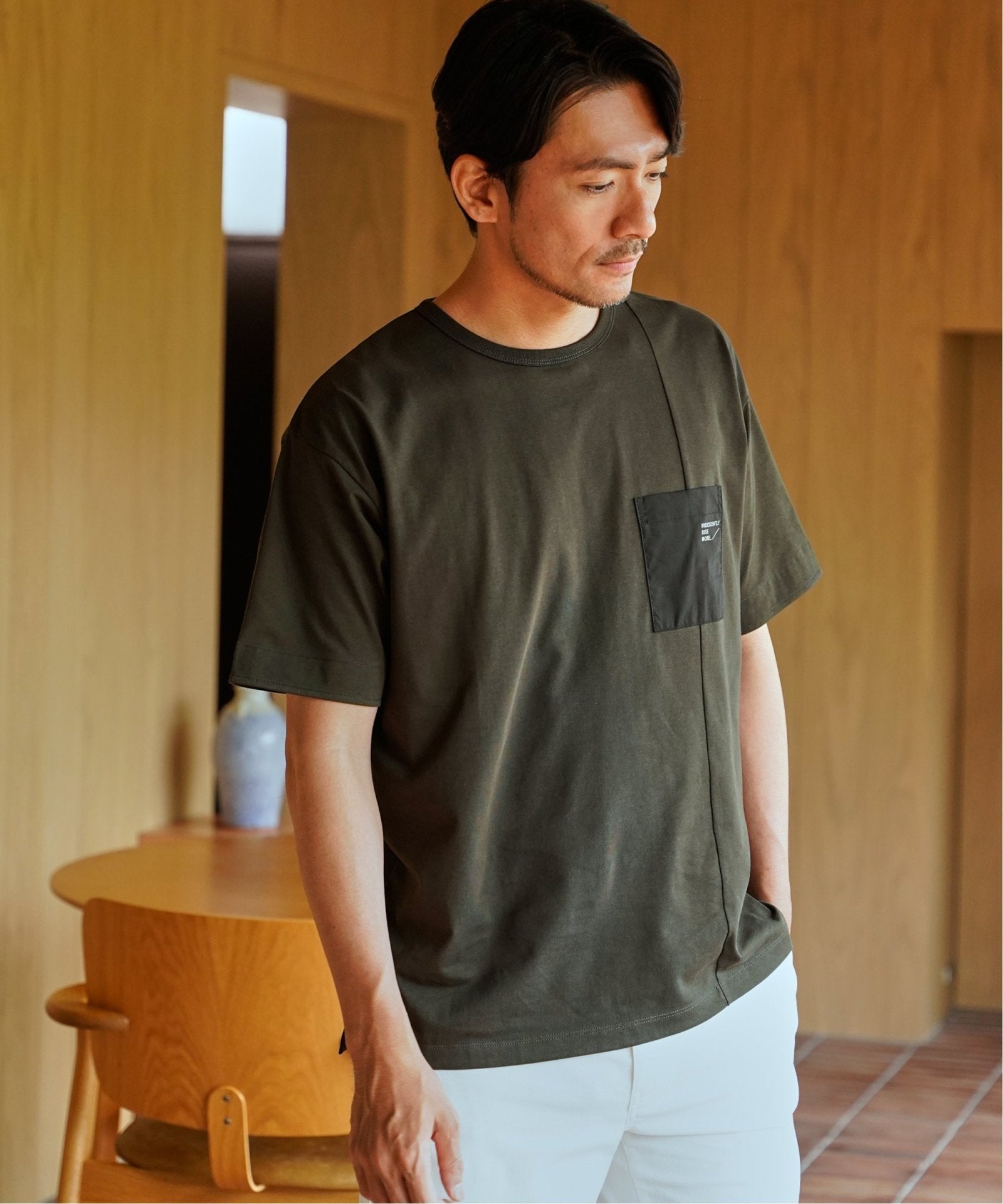 お得だ値】冷感DRY布帛コンビポケットTシャツ,ikka| TOKYO DESIGN CHANNEL