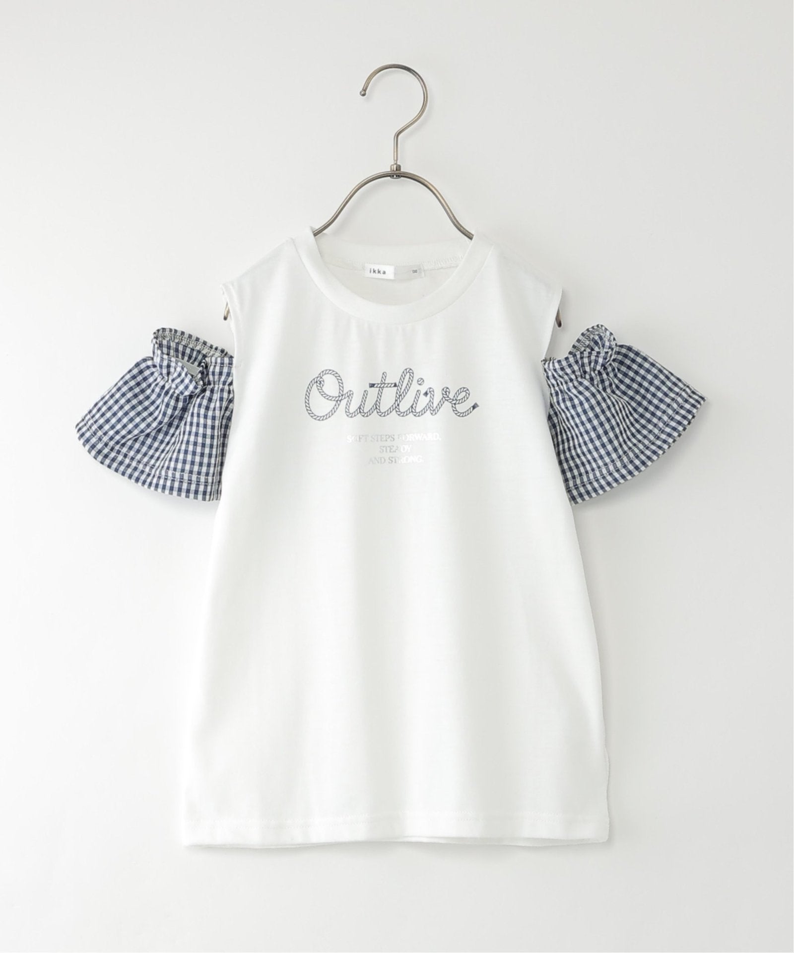 袖チェックロープロゴプリントTシャツ（120~160cm）,ikka| TOKYO