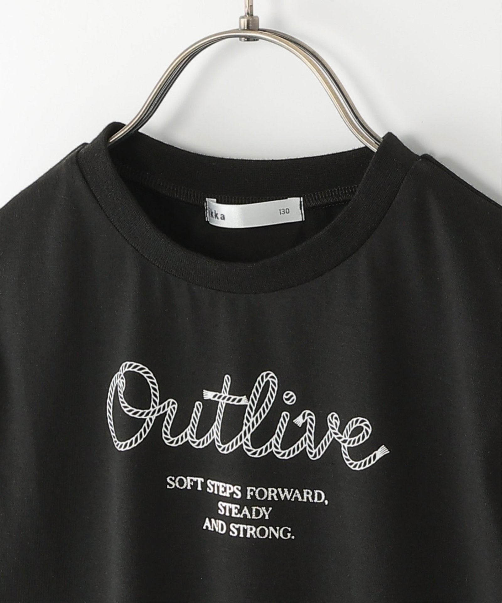 袖チェックロープロゴプリントTシャツ（120~160cm）,ikka| TOKYO