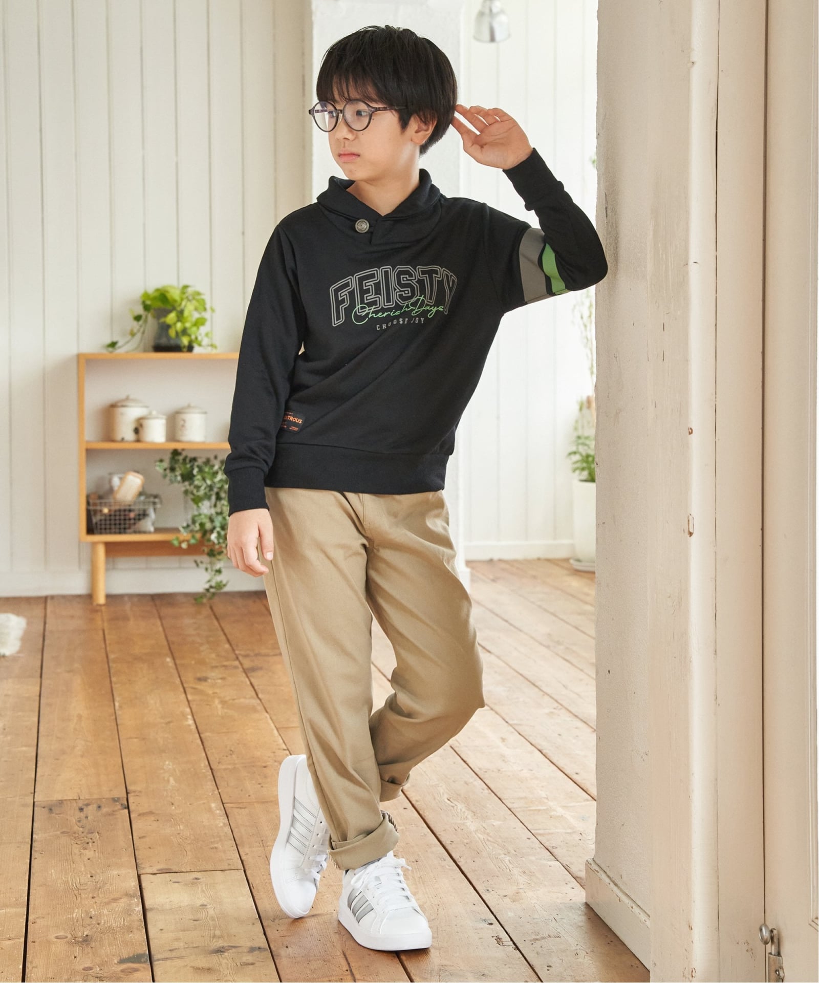 コンチョショール襟ロゴトレーナー（120~160cm）,ikka| TOKYO DESIGN