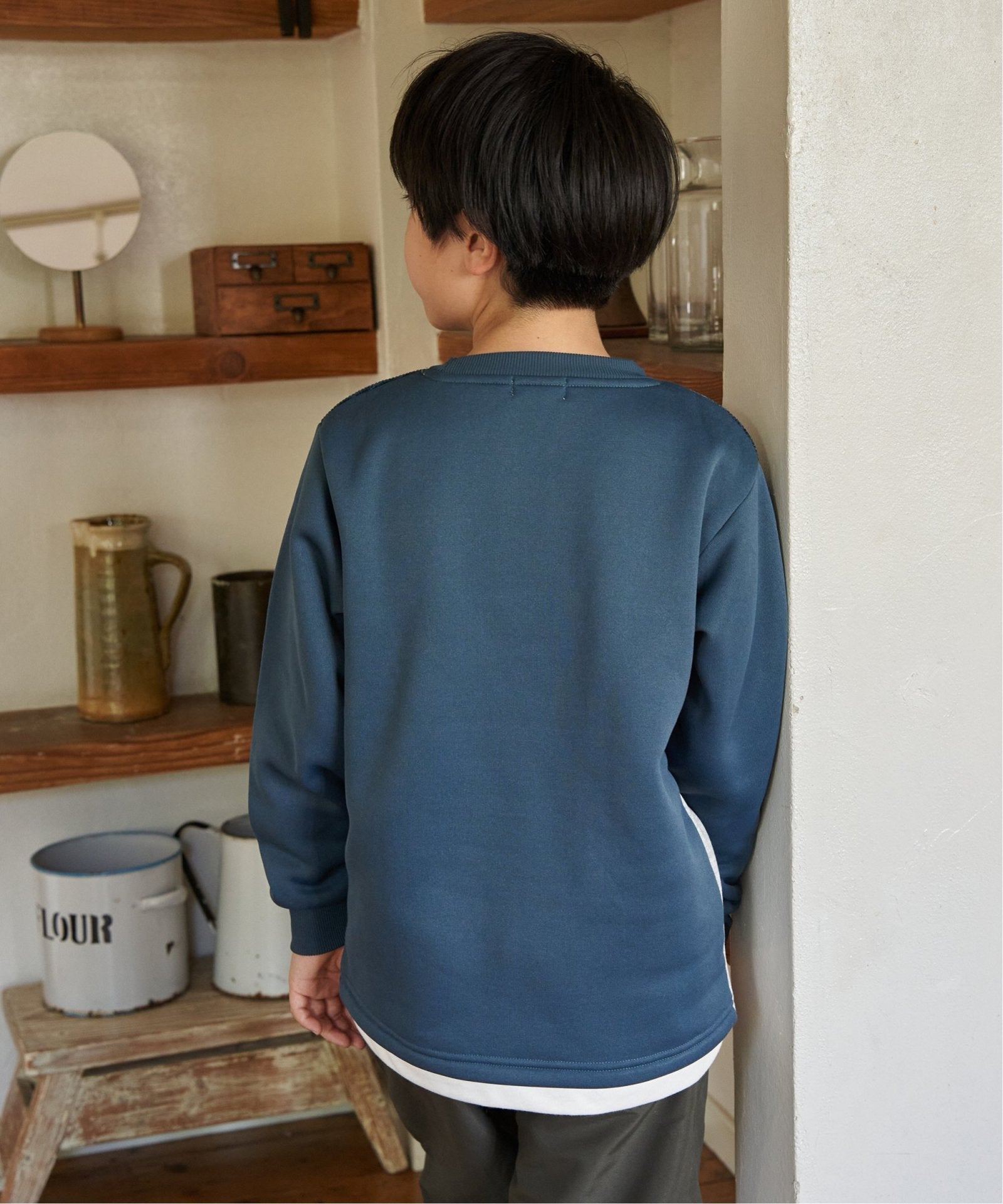 先行予約】ワッフルモール裏起毛コンビトレーナー（120~160cm）,ikka