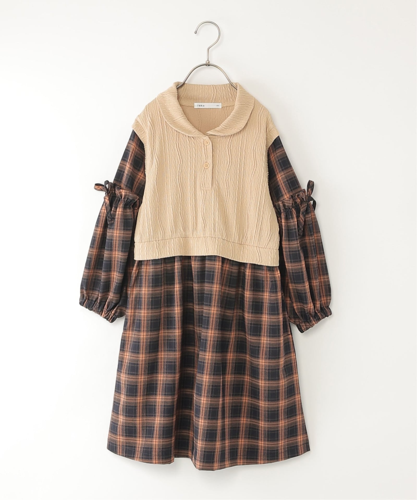 ショールベストレイヤーチェックワンピース（120~160cm）,ikka| TOKYO