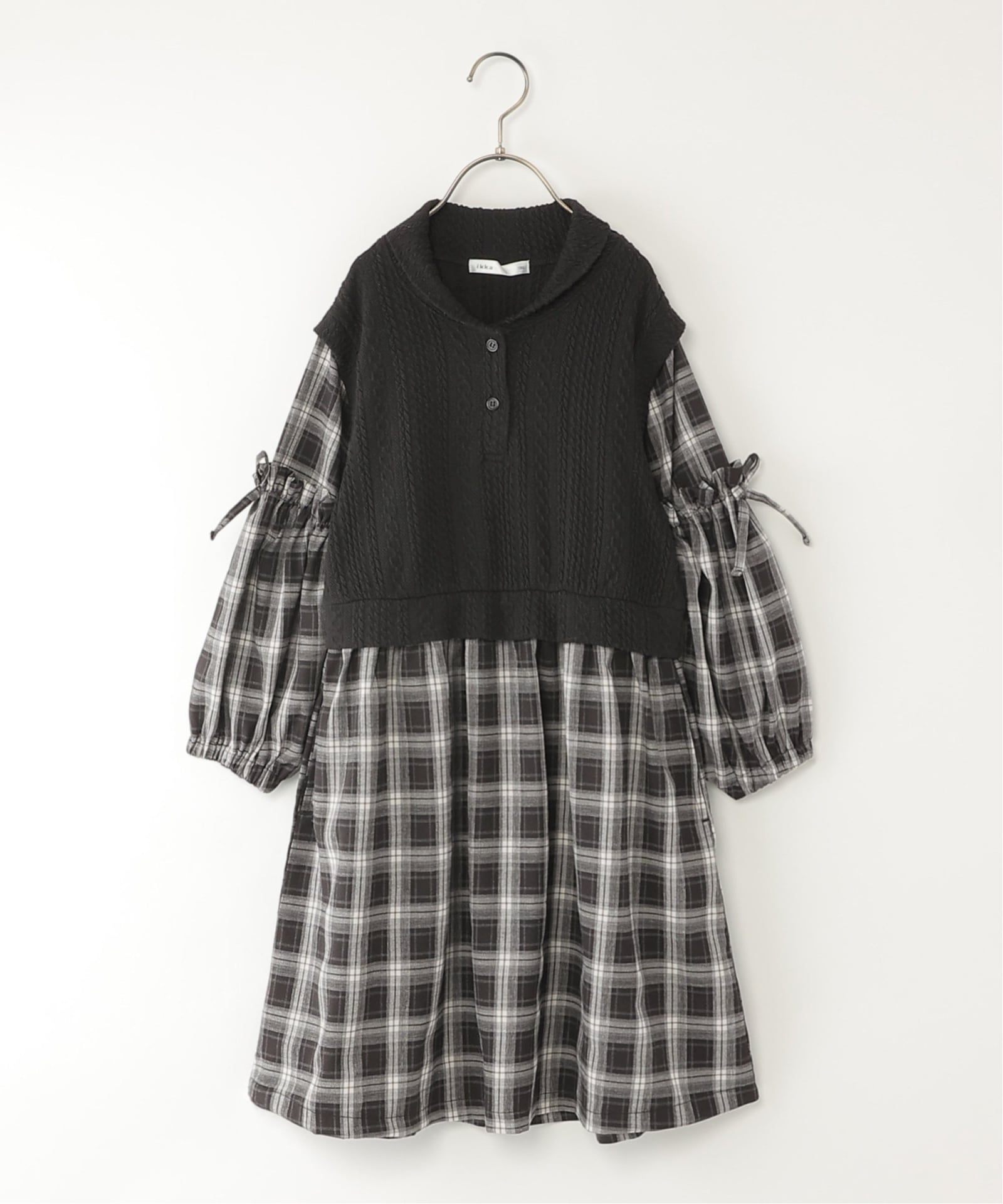 ショールベストレイヤーチェックワンピース（120~160cm）,ikka| TOKYO