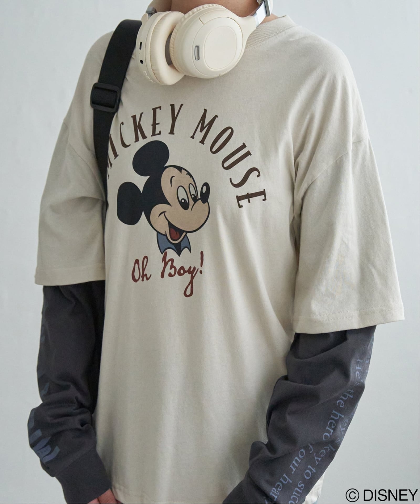 Disney ディズニー ミッキーマウスデザイン 袖レイヤードロンT,VENCE