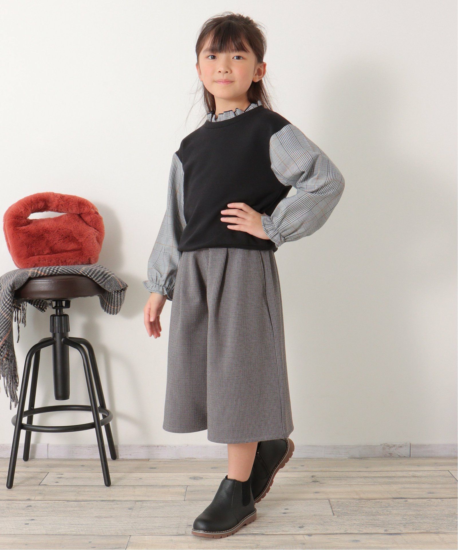 チェック柄ストレッチガウチョ（120~160cm）,30%OFF| TOKYO DESIGN CHANNEL