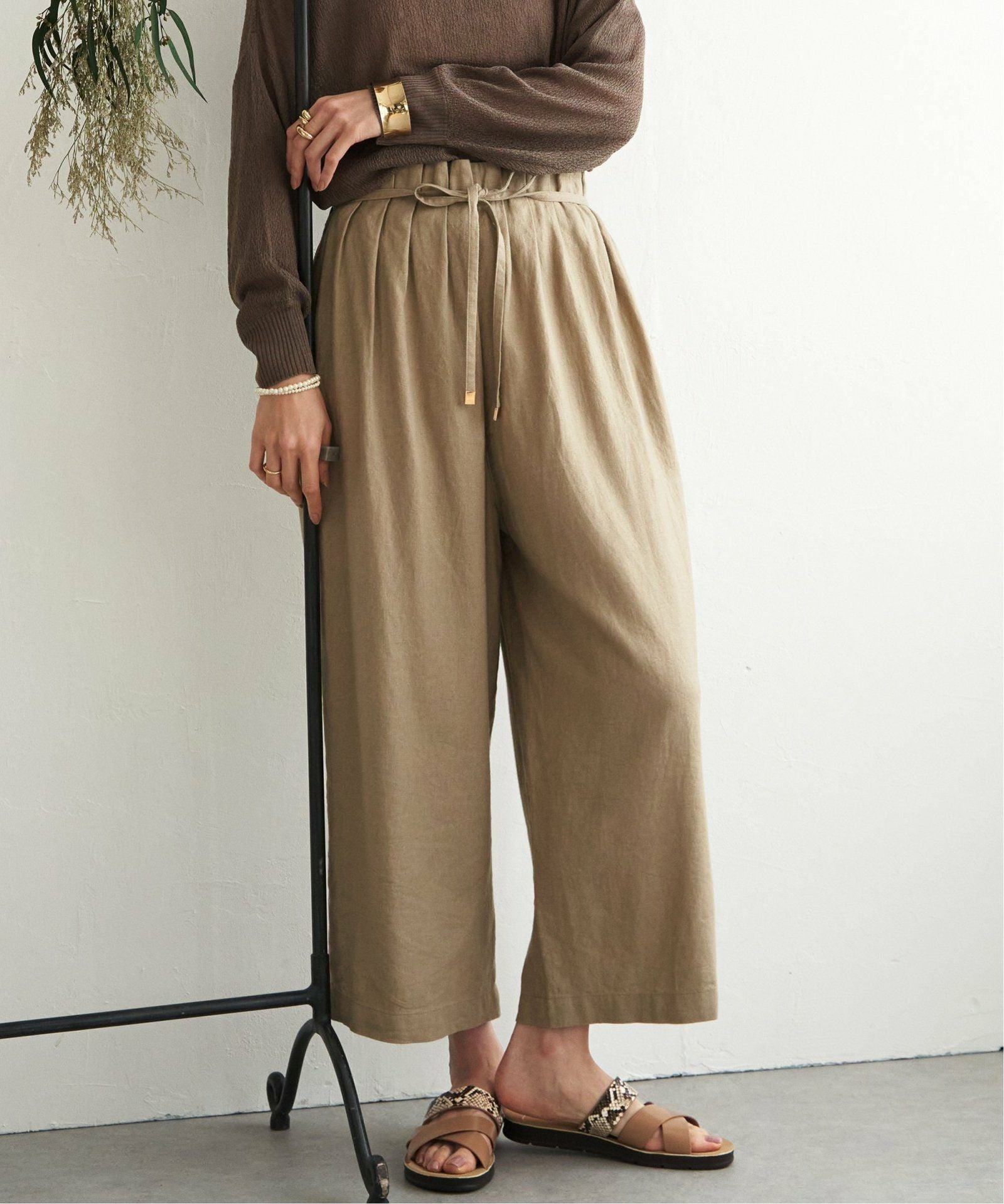 麻混ベルト付きワイドパンツ,60%OFF| TOKYO DESIGN CHANNEL