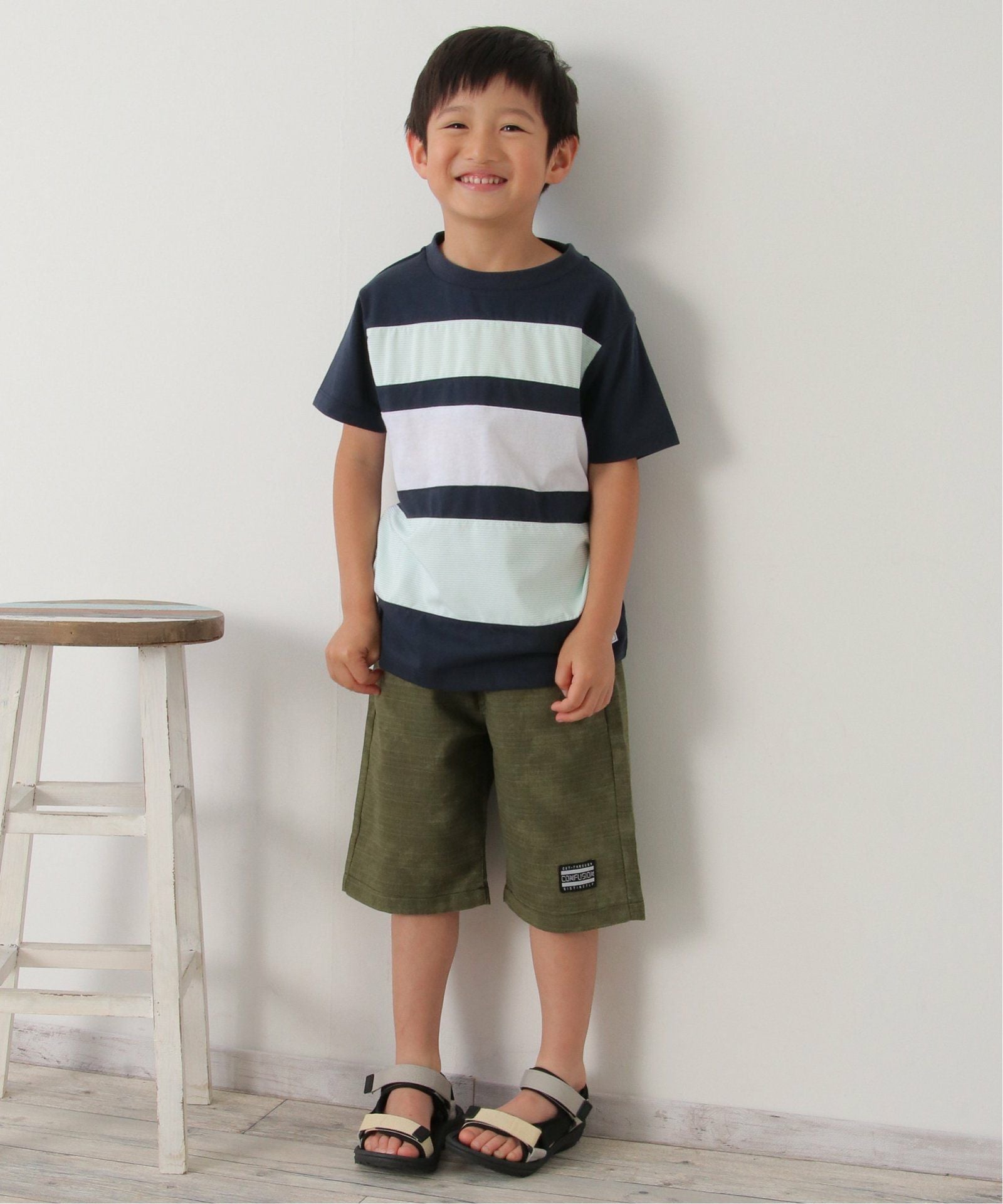 布帛ボーダー切り替えTシャツ（120~160cm）,ikka| TOKYO DESIGN CHANNEL