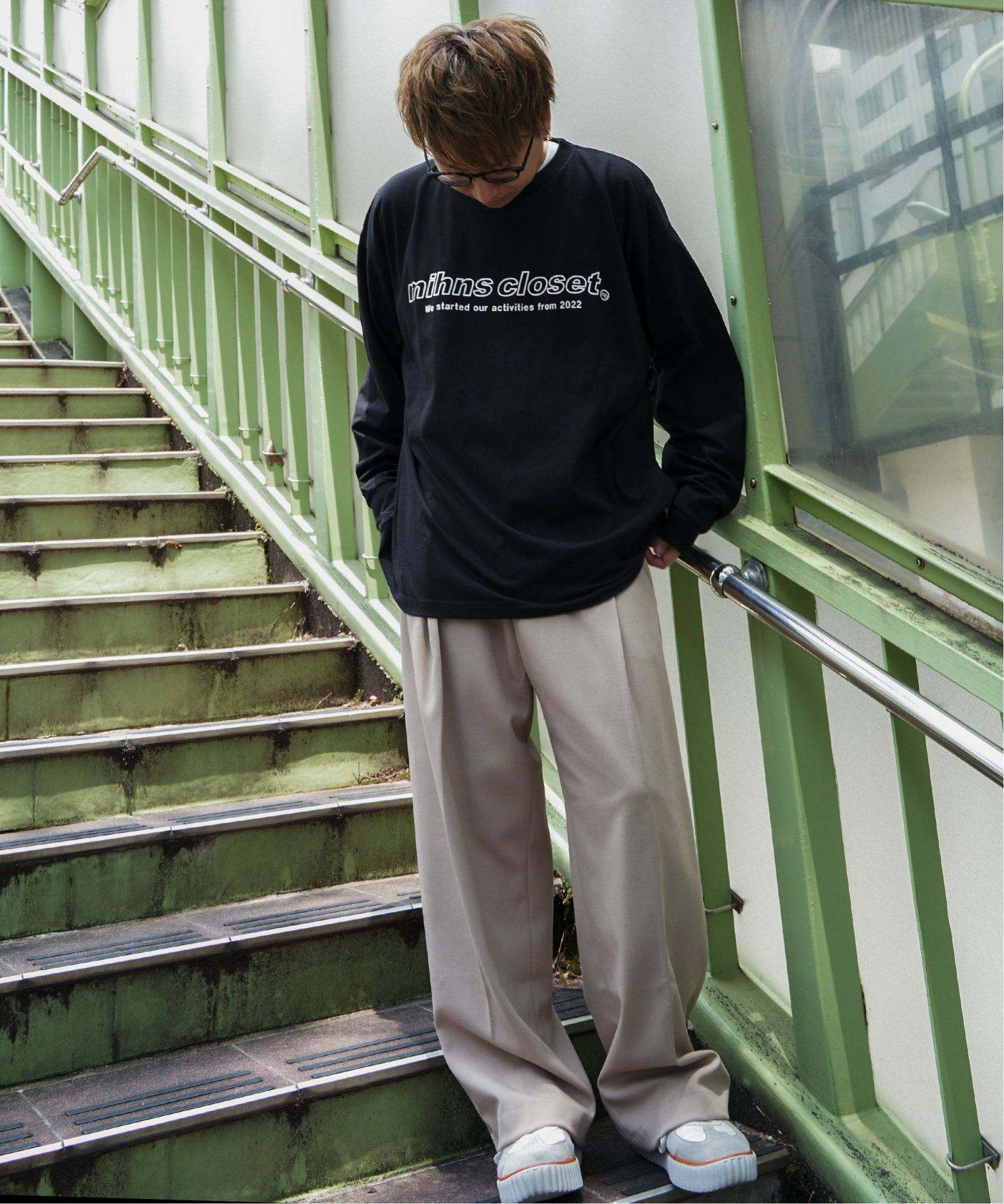 mihns closet/ミンズクローゼット】23AW プリントロゴ ロングスリーブT