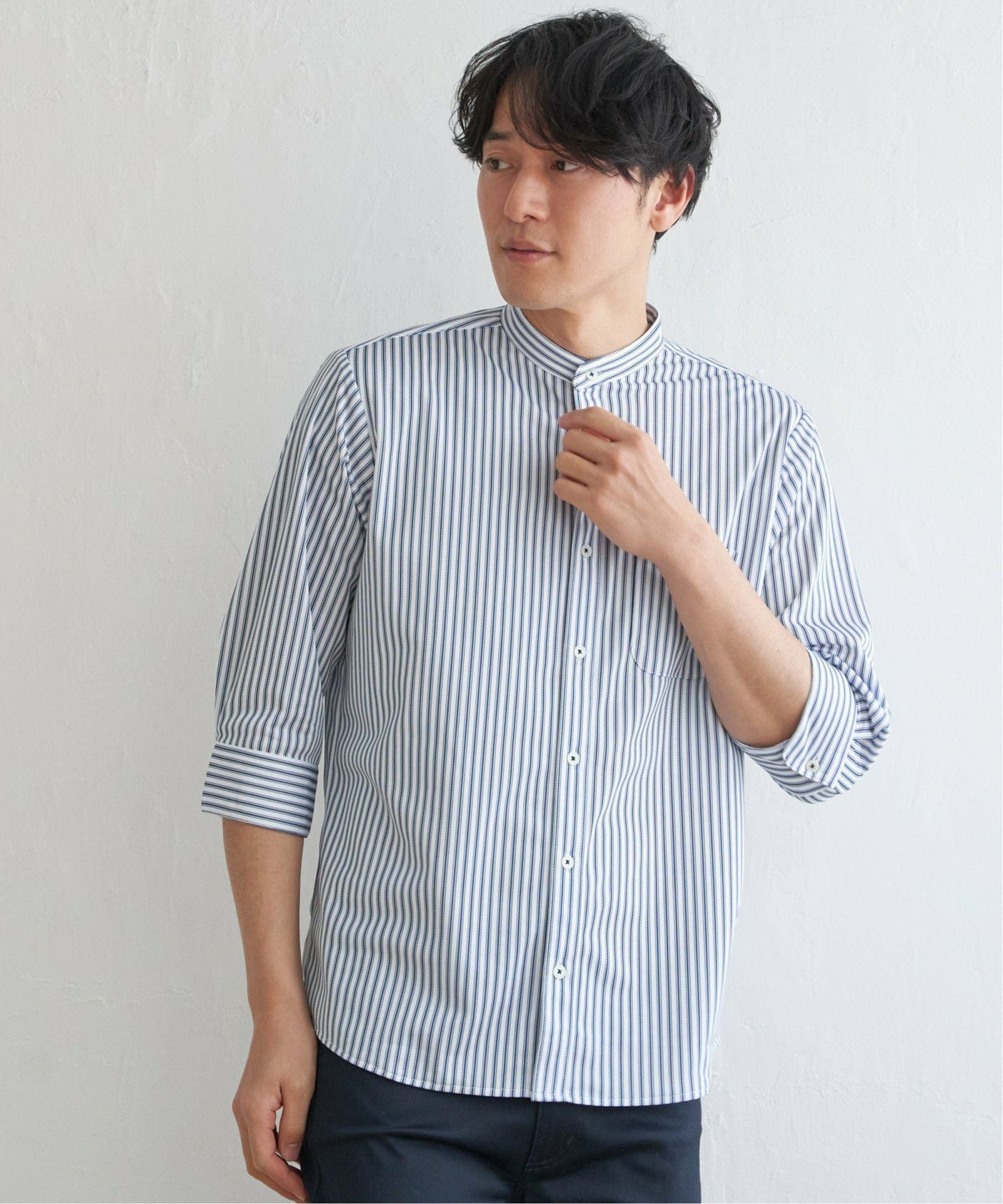 7分袖イージーケアバンドカラーシャツ,ikka| TOKYO DESIGN CHANNEL