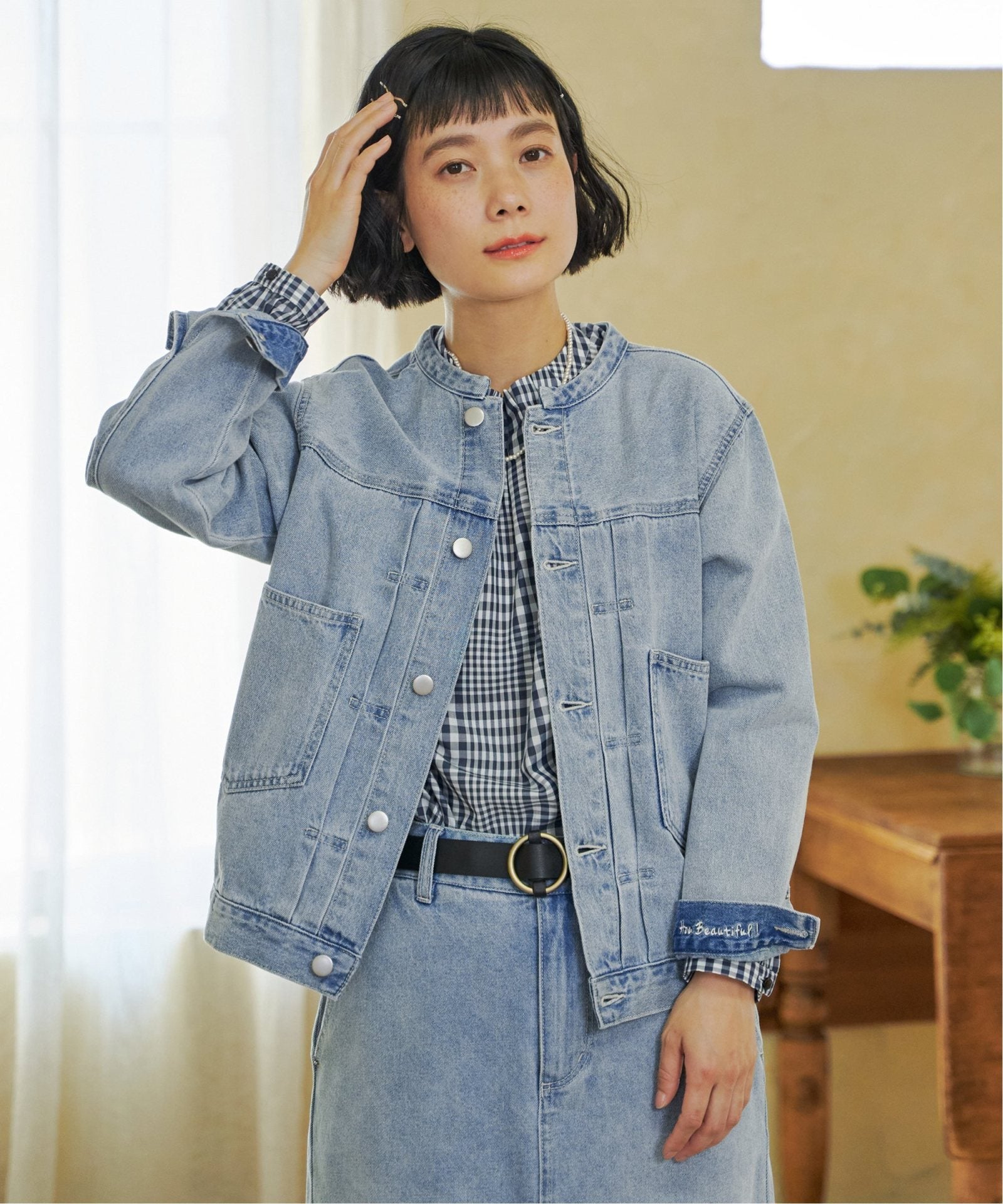 セットアップ着用可能】LBCデニムノーカラージャケット,LBC| TOKYO
